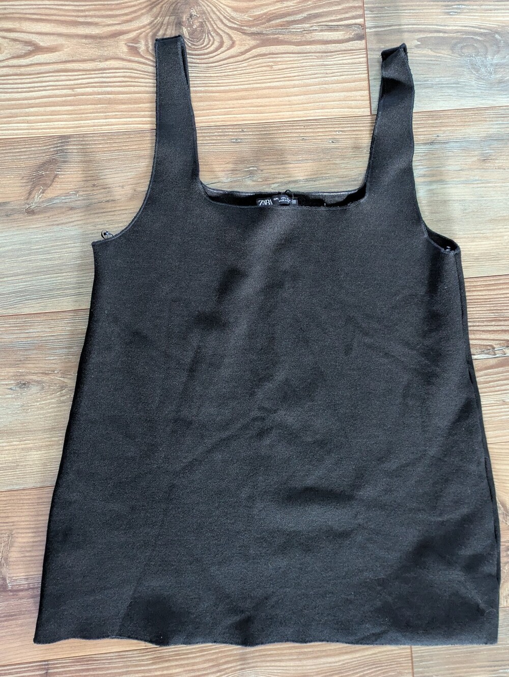 Zara Solid Black Stretchy Sleeveless Tunic Tank Top Large